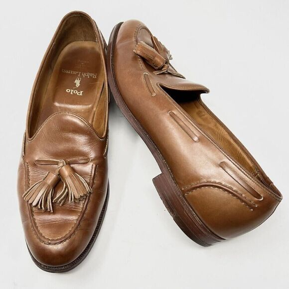 Polo Ralph Lauren x Crockett & Jones 8.5 D Light Brown Leather Tassel Loafers - Picture 11 of 11